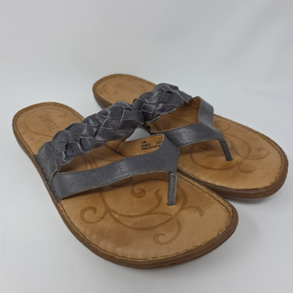 BORN Blue Gray Braided Leather Dbl Strap Thong Sandals Sz10M